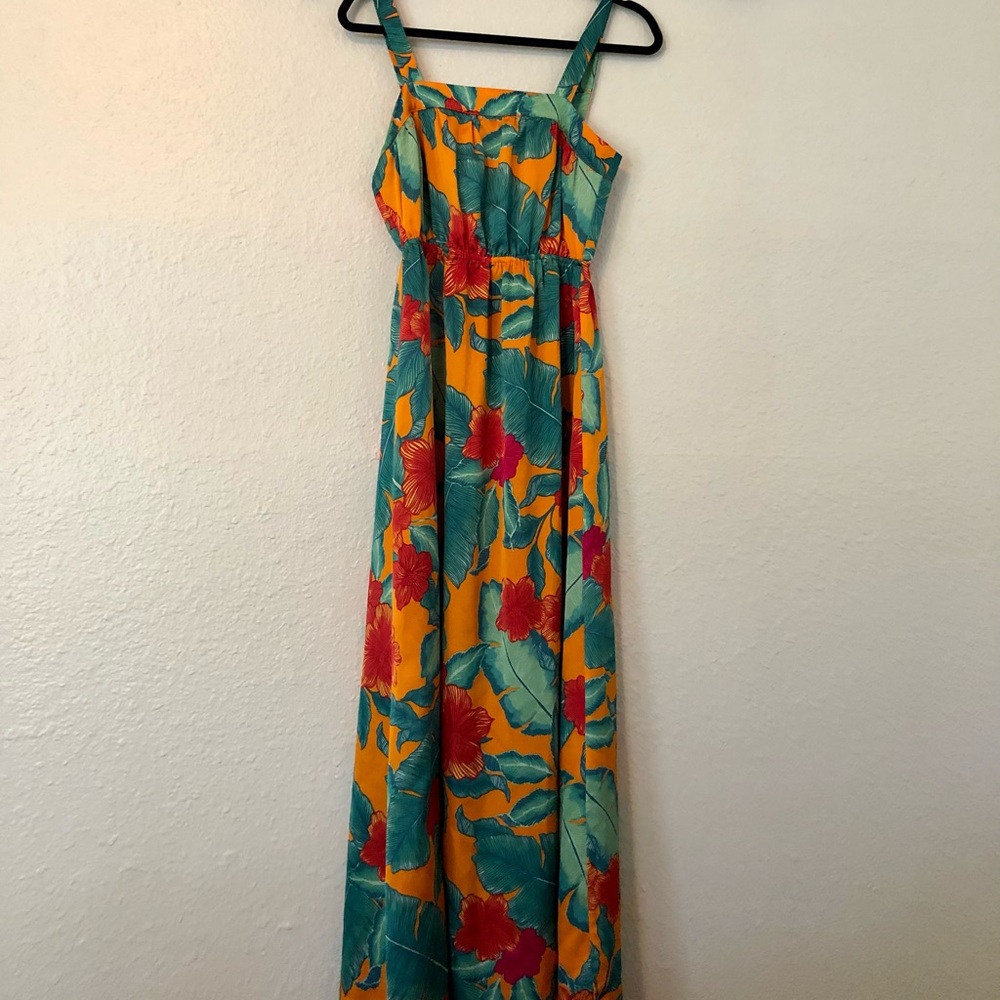 Forever 21 Orange Maxi Dress with Bright Flowers